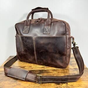 Leather Laptop Briefcase Bag Shoulder Strap Travel Storage Organizer